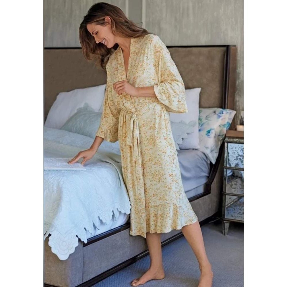 Soft Surroundings Blissful Bamboo Magnolia Garden Maxi Robe L Floral Cottagecore